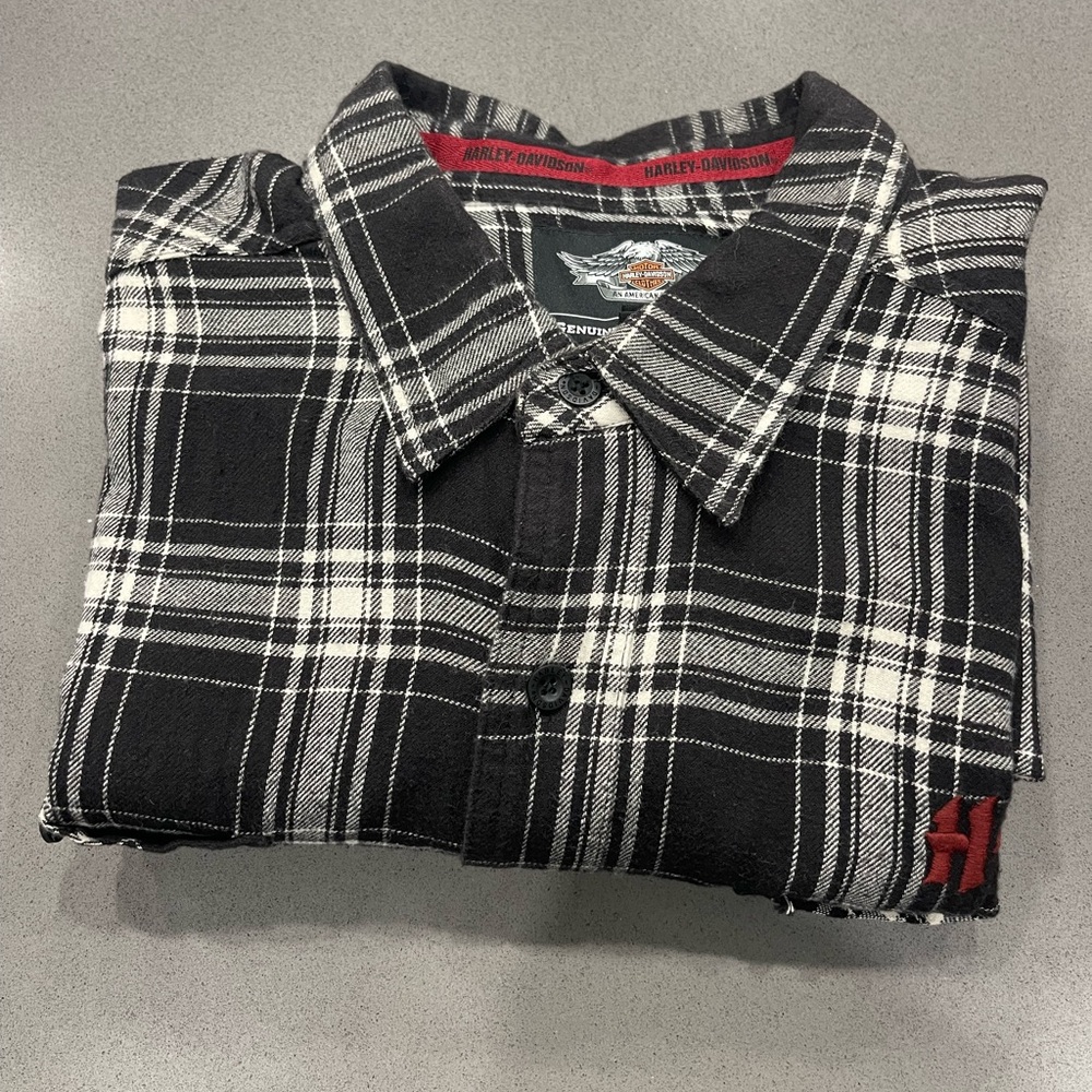 Harley-Davidson Black and White Checkered Men's flannel Shirt